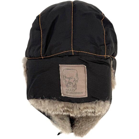 Mad Bomber Supplex Insulated Bomber Hat Gray Rabbit Fur Black XL - Picture 7 of 11